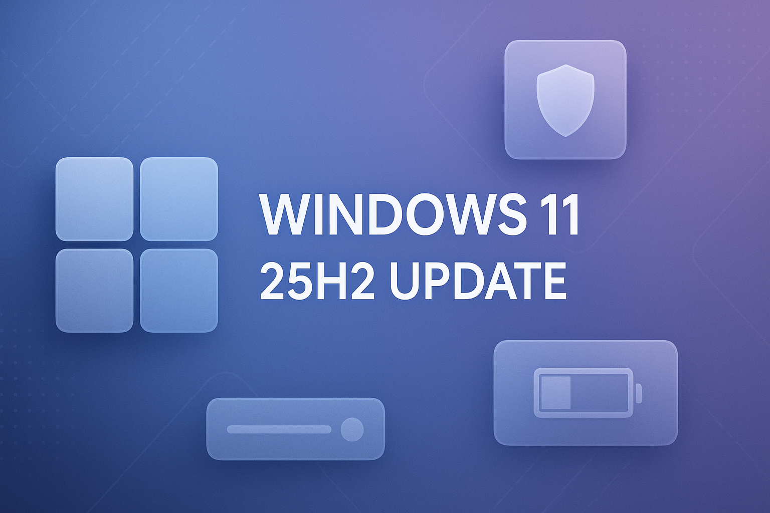 Windows 25H2 Update Text auf blauem Hintergrund
